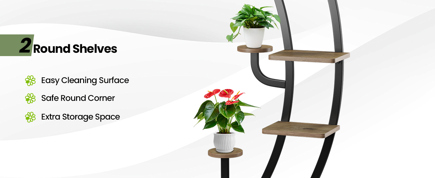 6-Tier 9 Potted Metal Plant Stand Holder Display Shelf with Hook
