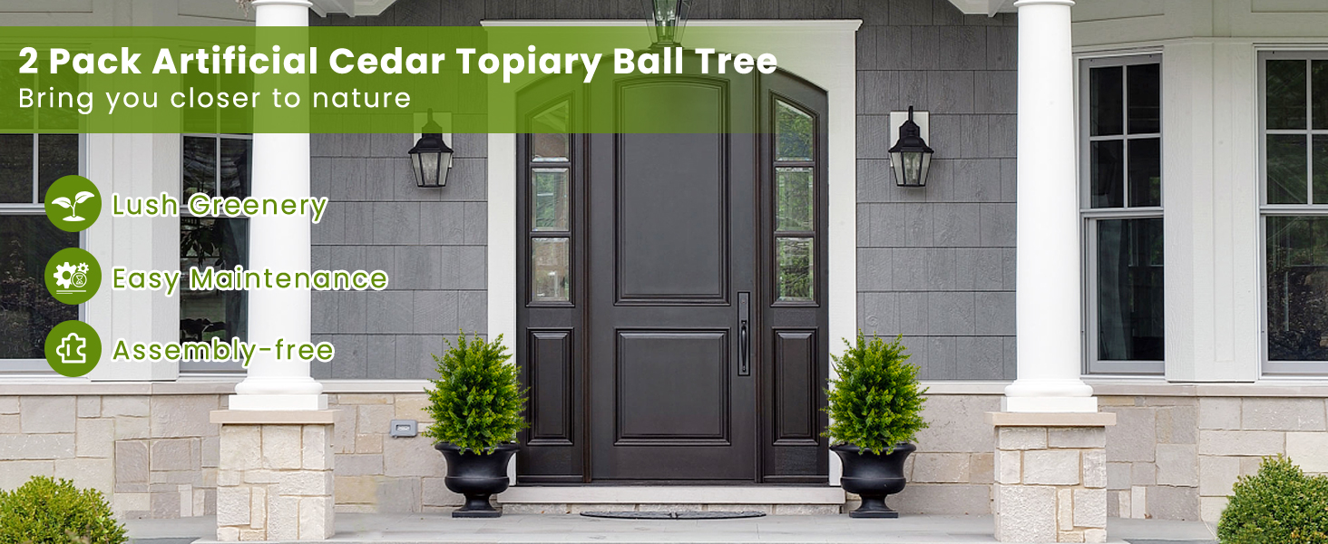 2-Pack Artificial Cedar Topiary Ball Tree with Cement Pot