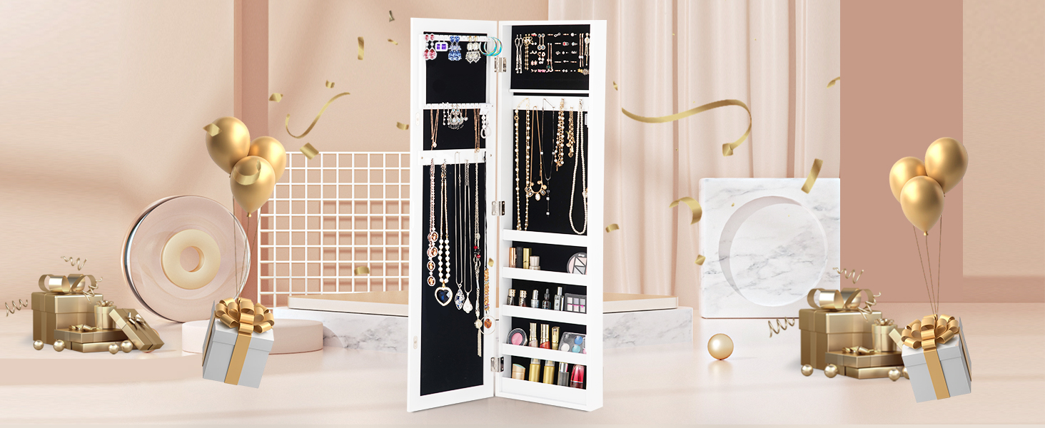 Door and Wall Mounted Armoire Jewelry Cabinet with Full-Length Mirror