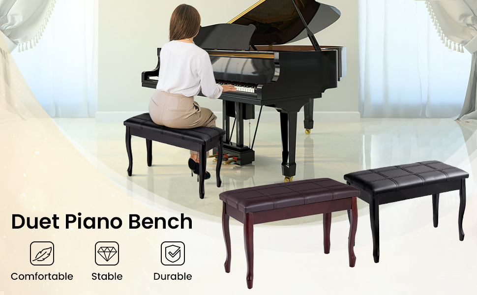Solid Wood PU Leather Piano Bench with Storage