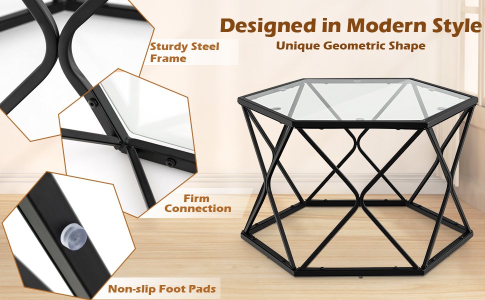 Modern Accent Geometric Glass Coffee Table