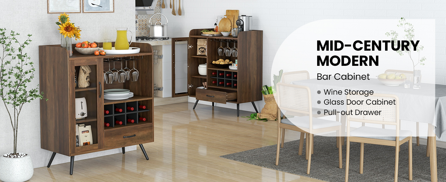 Buffet Sideboard with Removable Wine Rack and Glass Holder - Costway