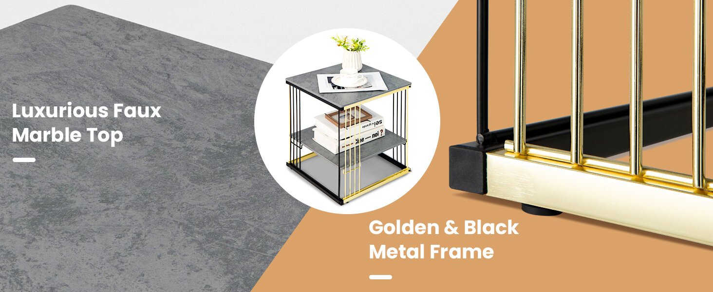 2-Tier Metal Square Side End Table with Removable Shelf