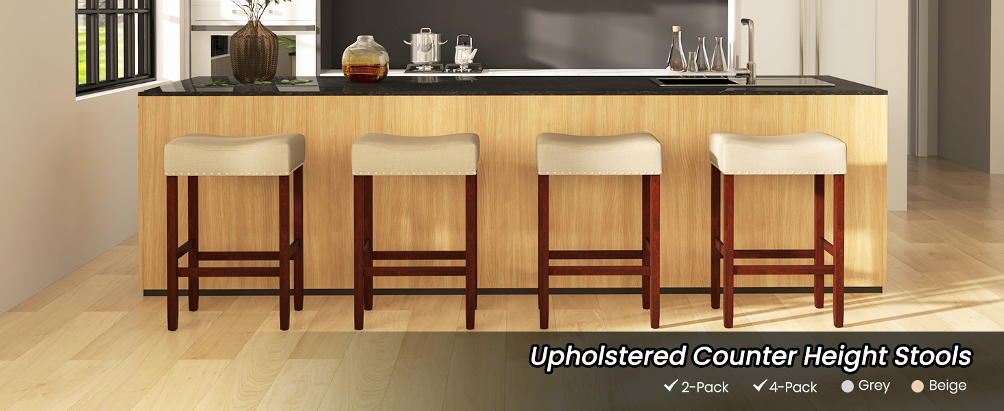 Set of 2 24 Inch Bar Stool with Curved Seat Cushions