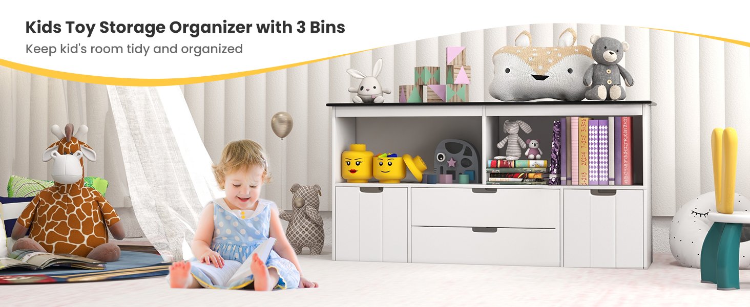 3-Drawer Kids Toy Storage Organizer with Open Shlelf