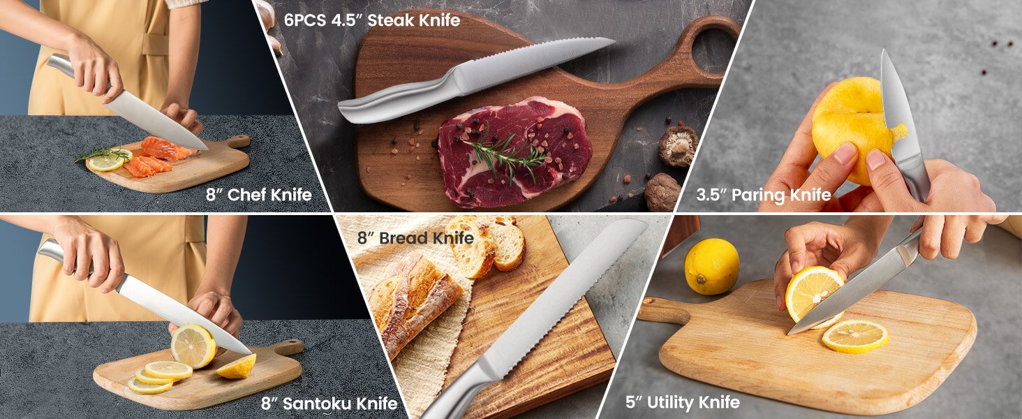 14-Piece Kitchen Knife Set Stainless Steel Knife Block Set with Sharpener