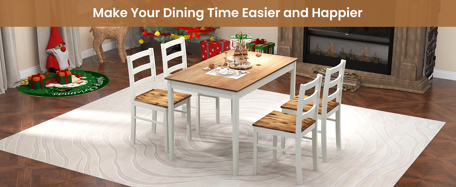 5-Piece Wooden Dining Set with Rectangular Table and 4 Chairs