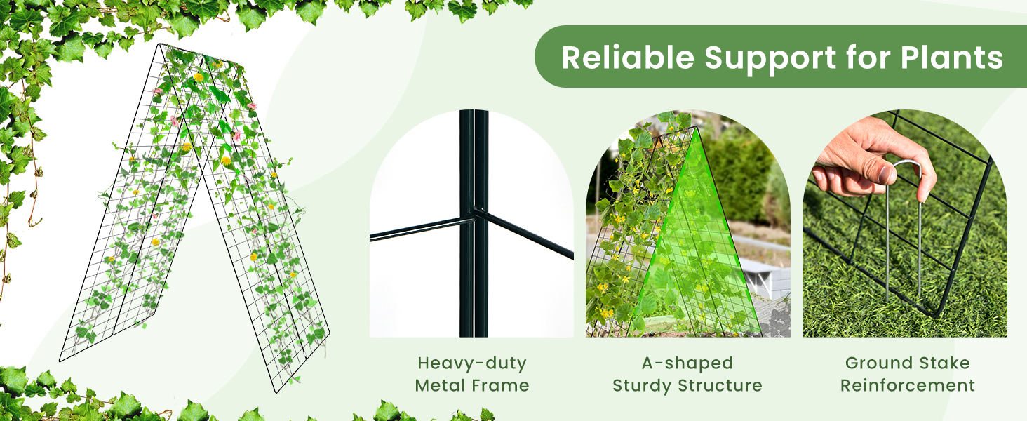 2 Pieces Foldable A-Frame Trellis Plant Supports with Twist Ties