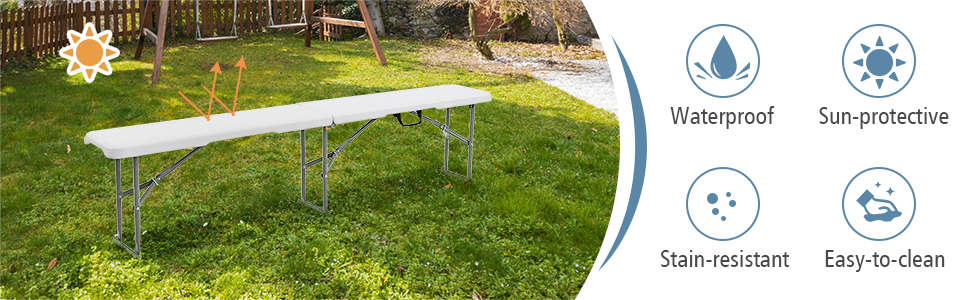 6 Feet Portable Picnic Folding Bench 550 lbs Limited with Carrying Handle
