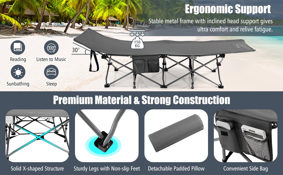 Folding Retractable Travel Camping Cot with Mattress and Carry Bag