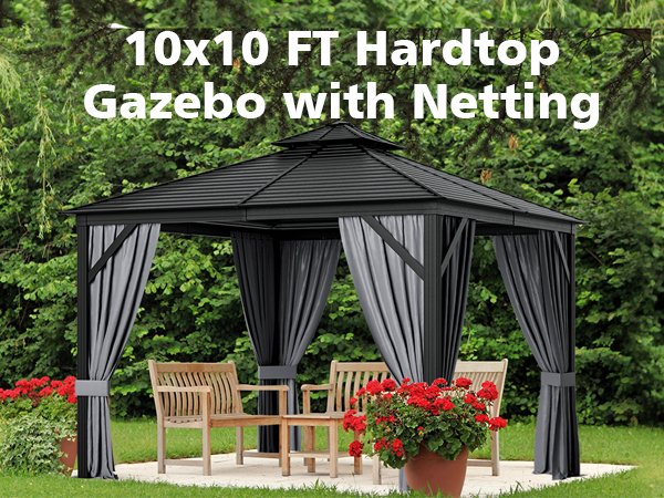10 x 10 Feet Double-Top Hardtop Gazebo with Galvanized Steel Roof