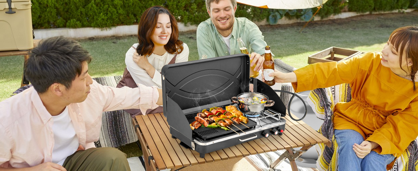 2-in-1 Gas Camping Grill and Stove with Detachable Legs
