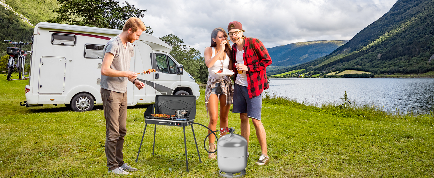 2-in-1 Gas Camping Grill and Stove with Detachable Legs