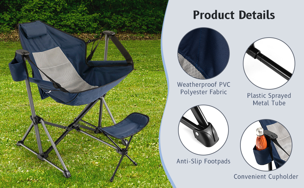 Hammock Camping Chair with Retractable Footrest and Carrying Bag