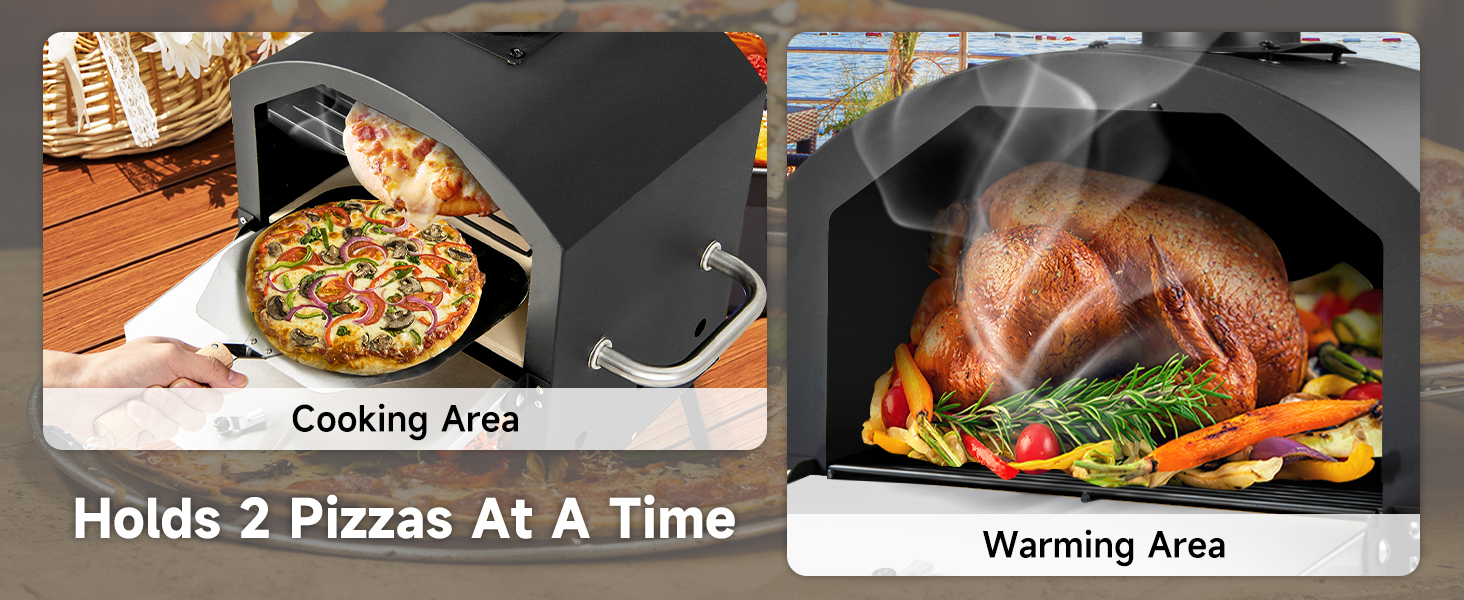 2-Layer Pizza Oven with Removable Cooking Rack and Folding Legs
