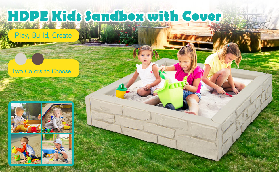 2-In-1 HDPE Kids Sandbox with Cover and Bottom Liner
