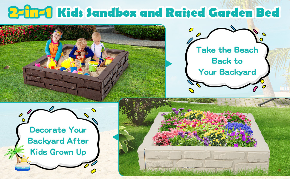 2-In-1 HDPE Kids Sandbox with Cover and Bottom Liner