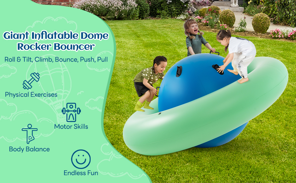 7.5 Foot Giant Inflatable Dome Rocker Bouncer with 6 Built-in Handles for Kids