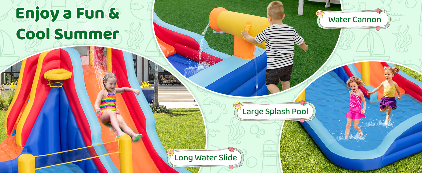 5-in-1 Inflatable Bounce House with 2 Water Slides and Large Splash Pool Without Blower
