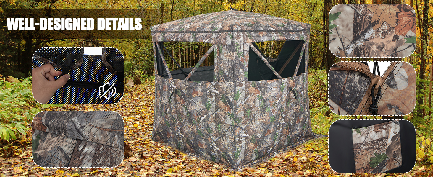 2-3 Person Hunting Blind Portable Pop Up Ground Tent with Carry Bag and Storage Pocket
