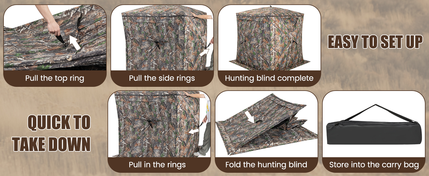 2-3 Person Hunting Blind Portable Pop Up Ground Tent with Carry Bag and Storage Pocket