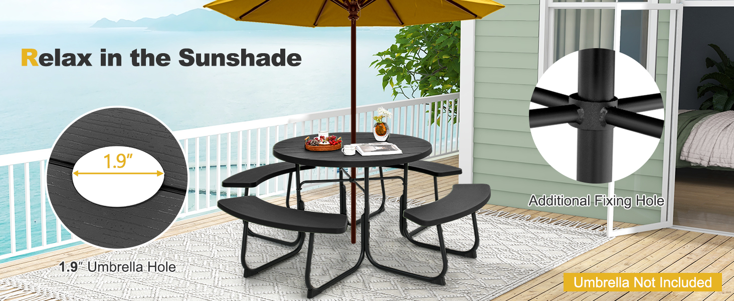 8-Person Outdoor Picnic Table and Bench Set with Umbrella Hole