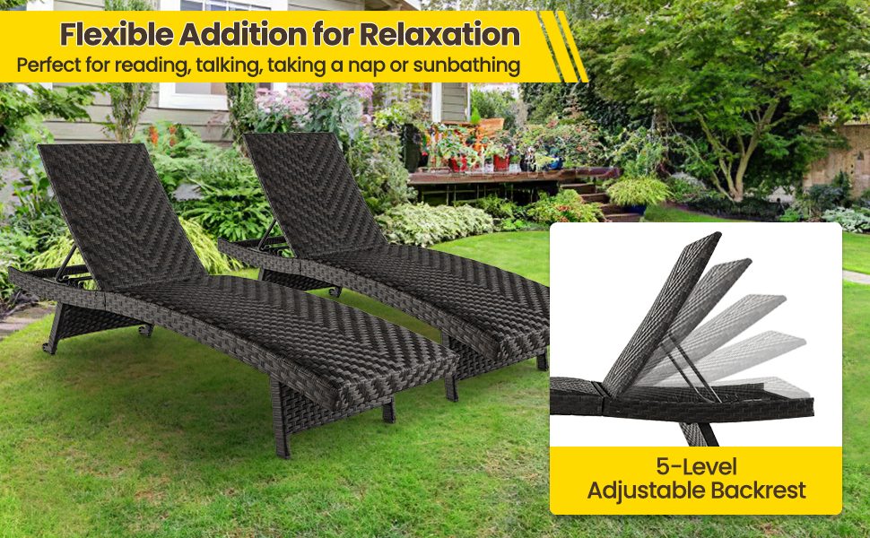 Folding Padded Rattan Patio Chaise Lounge with Adjustable Backrest and Quick Dry Foam