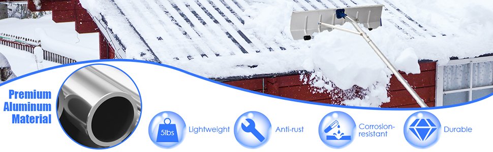 5-20 Feet Extendable Aluminum Snow Roof Rake with Wheels Handle