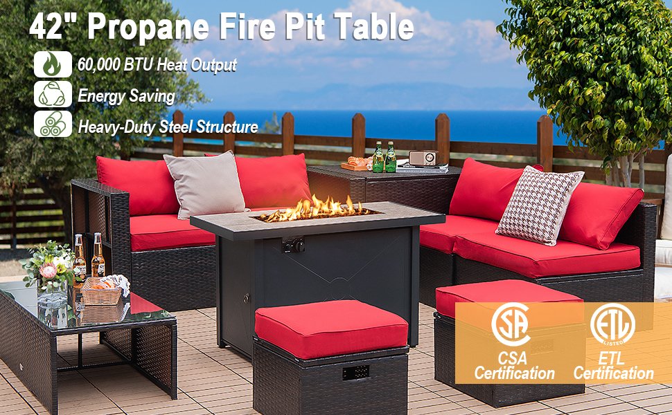 42 Inch 60,000 BTU Rectangular Propane Fire Pit Table