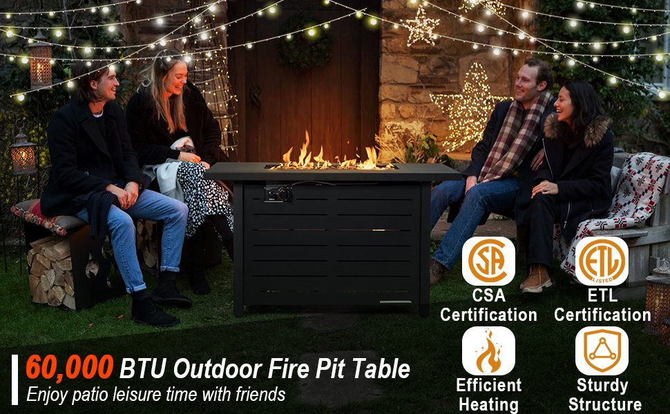 42 Inch 60,000 BTU Rectangular Propane Fire Pit Table with Waterproof Cover