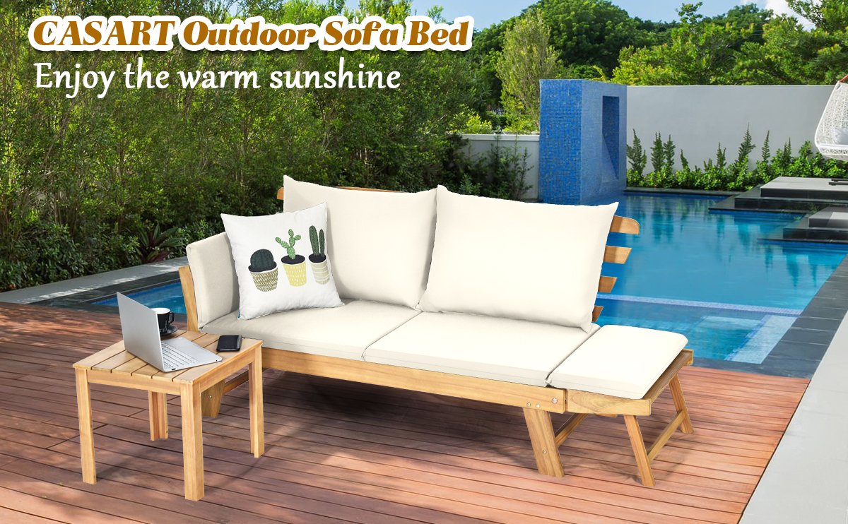 Adjustable Patio Convertible Sofa with Thick Cushion 