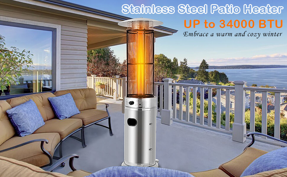 34000 BTU Stainless Steel Round Glass Tube Patio Heaters