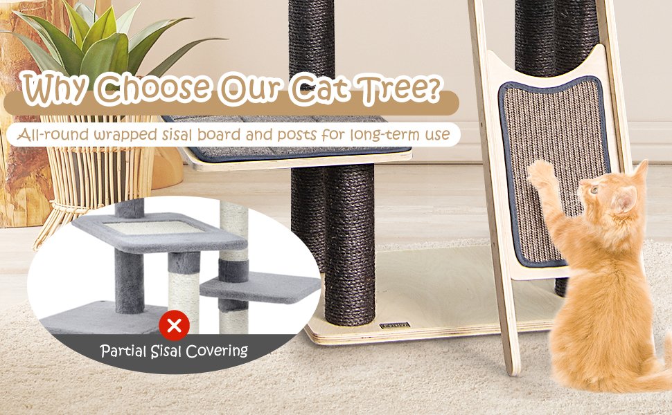 5-Tier Modern Wood Cat Tower with Washable Cushions
