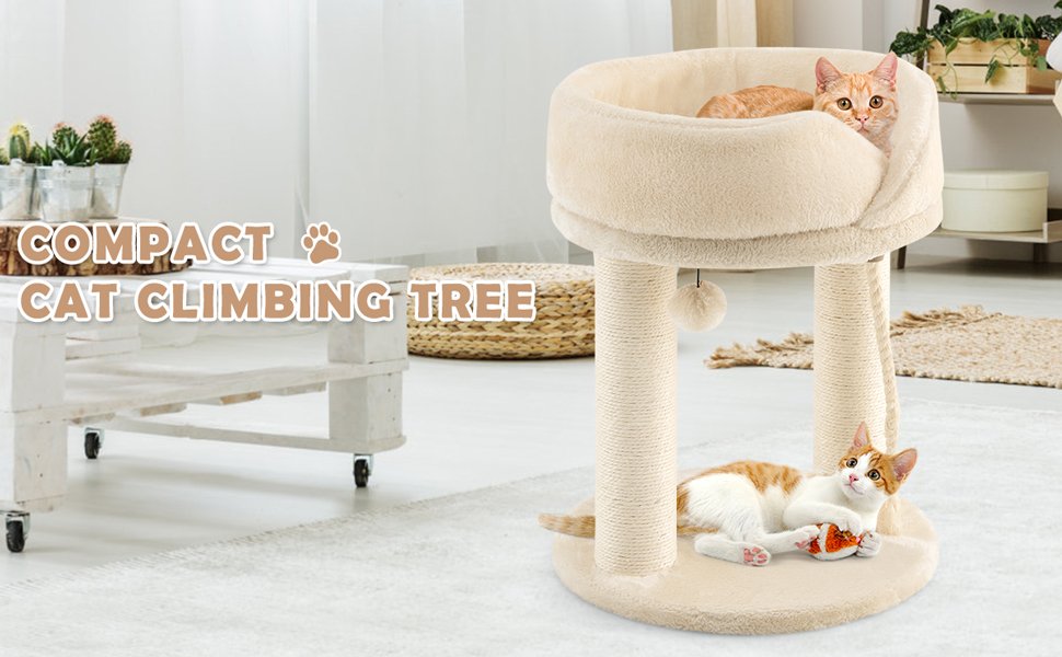 Cat Climbing Tree with Plush Perchs and Scratching Post-Beige