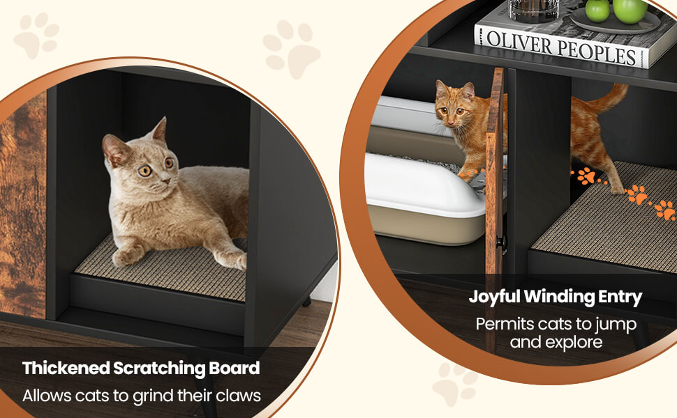 Cat Litter Box Enclosure with Storage Compartments and Pet Scratcher