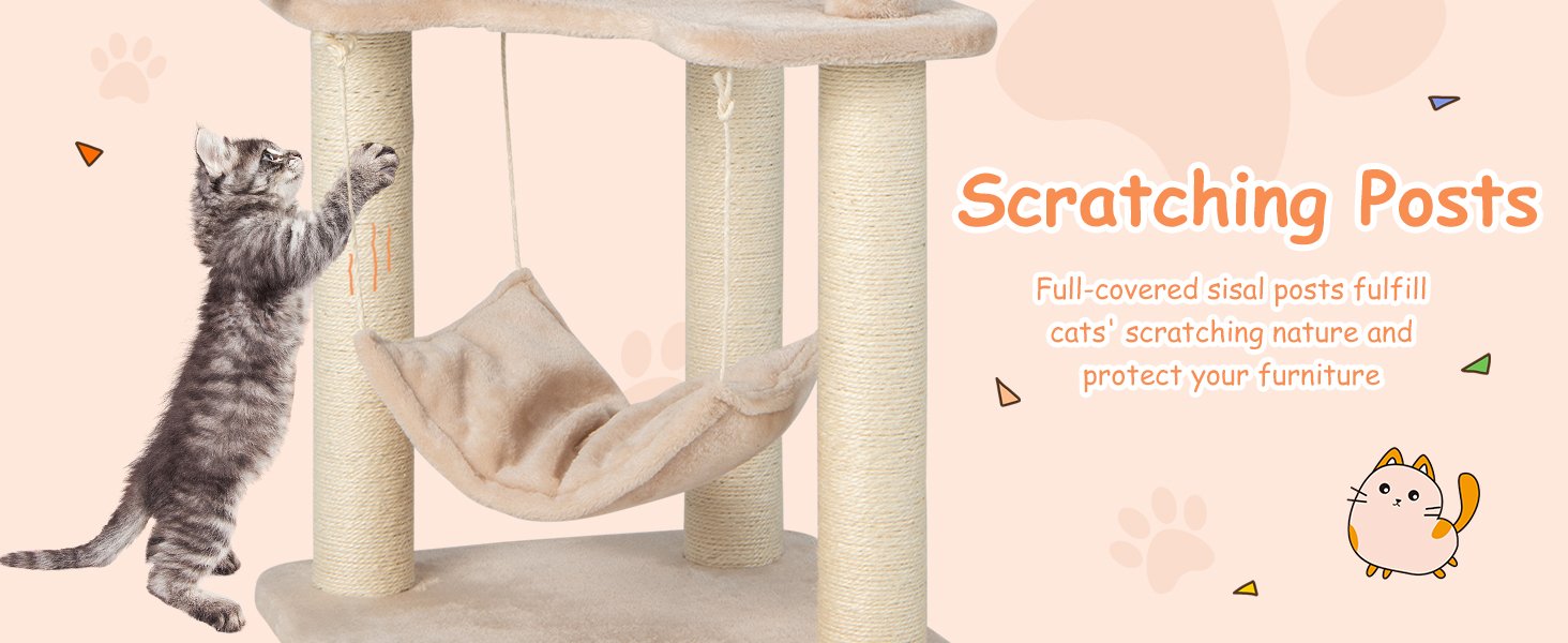 Multi-Level Cat Tree with Condo Hammock and Rotatable Hanging Balls