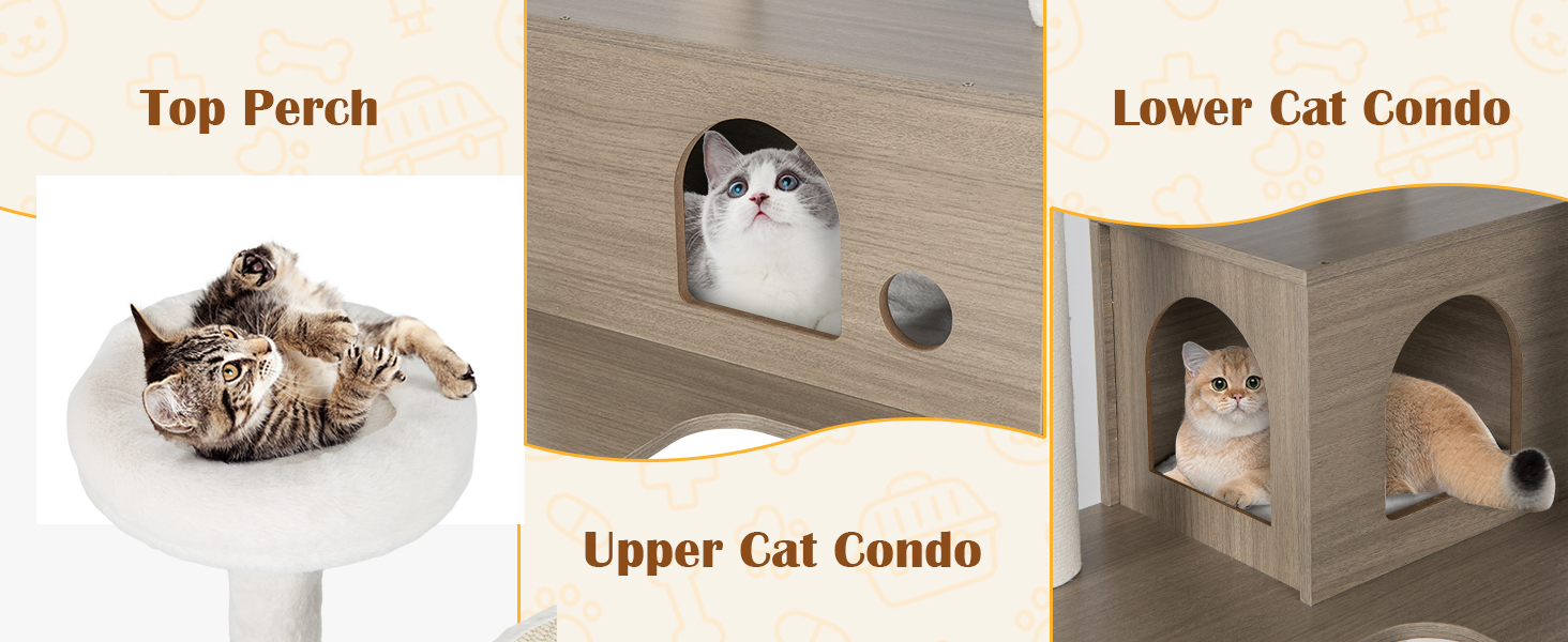 Cat Tree with Litter Box Enclosure for Indoor Cars