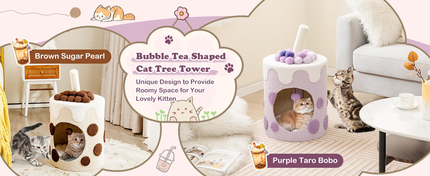 Bubble Tea Cat Tree Tower with Scratching Post