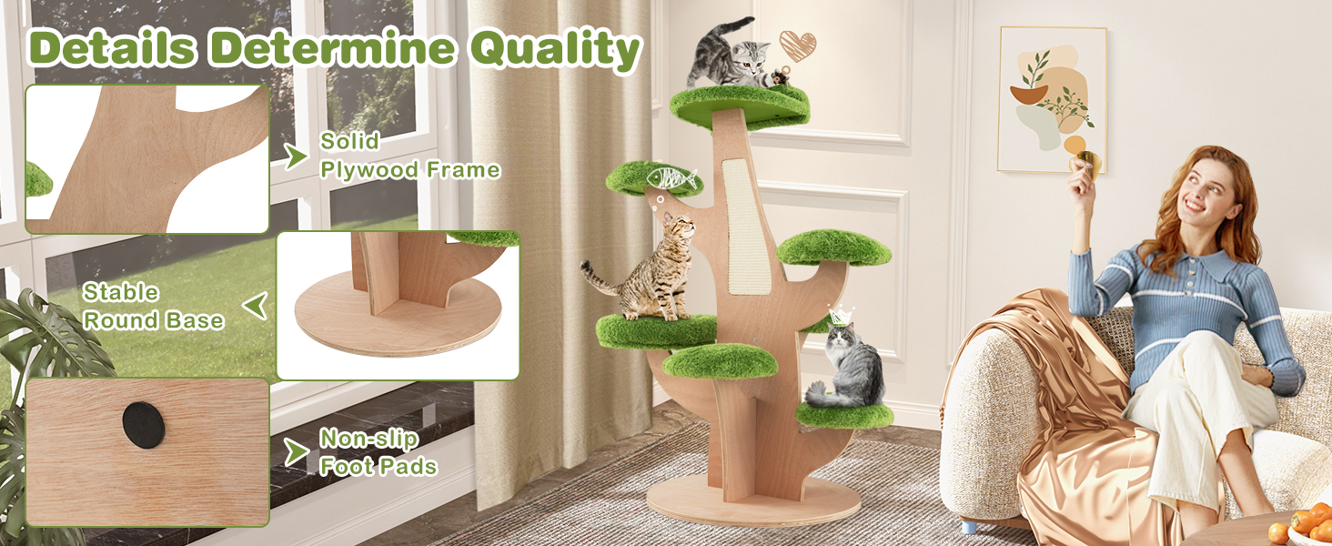50 Inch Pine Shape Cat Tree for Indoor Cats with Sisal Scratching Board