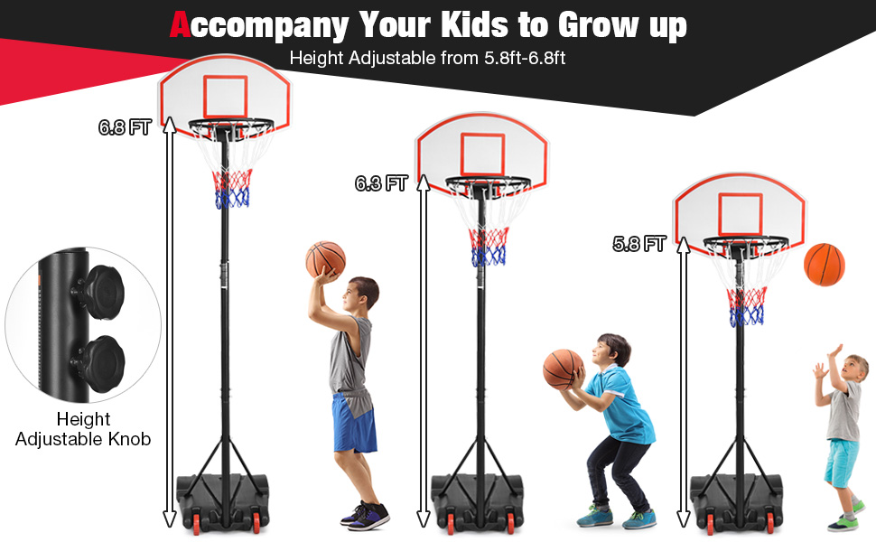 Adjustable Basketball Hoop System Stand with Wheels