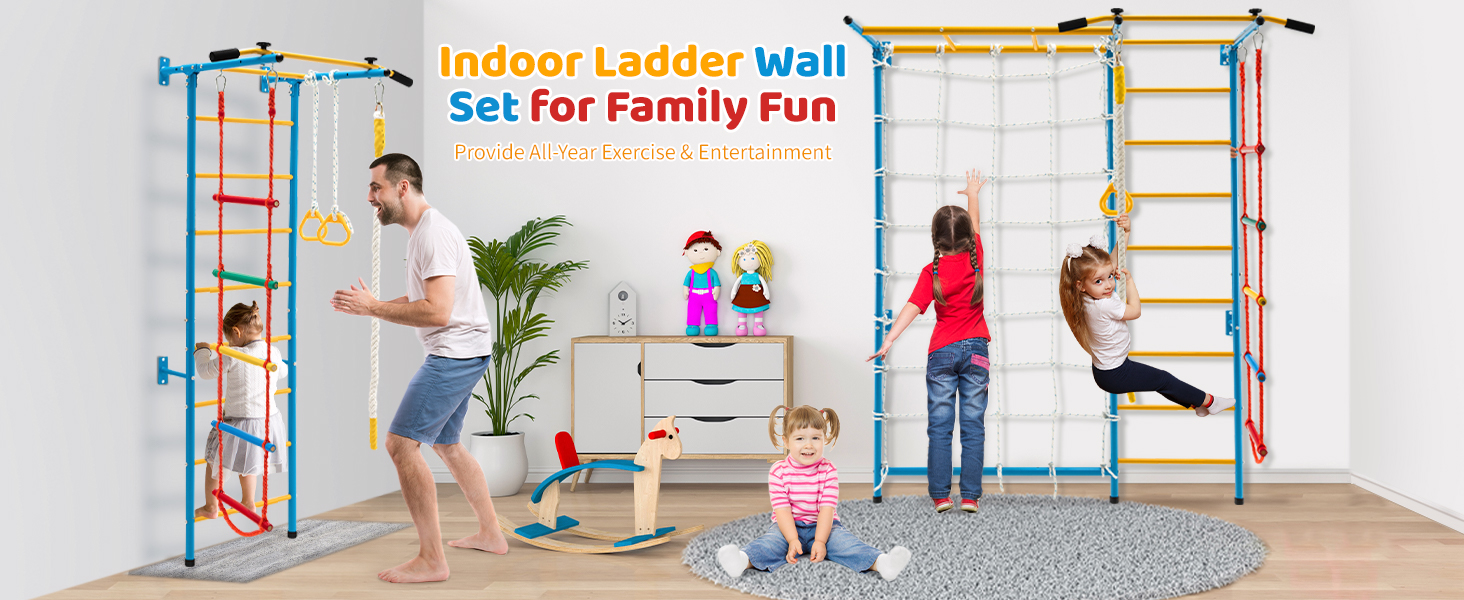 7 In 1 Kids Indoor Gym Playground Swedish Wall Ladder