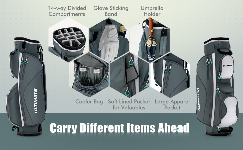 14 Dividers Golf Cart Bag with 7 Zippered Pocket