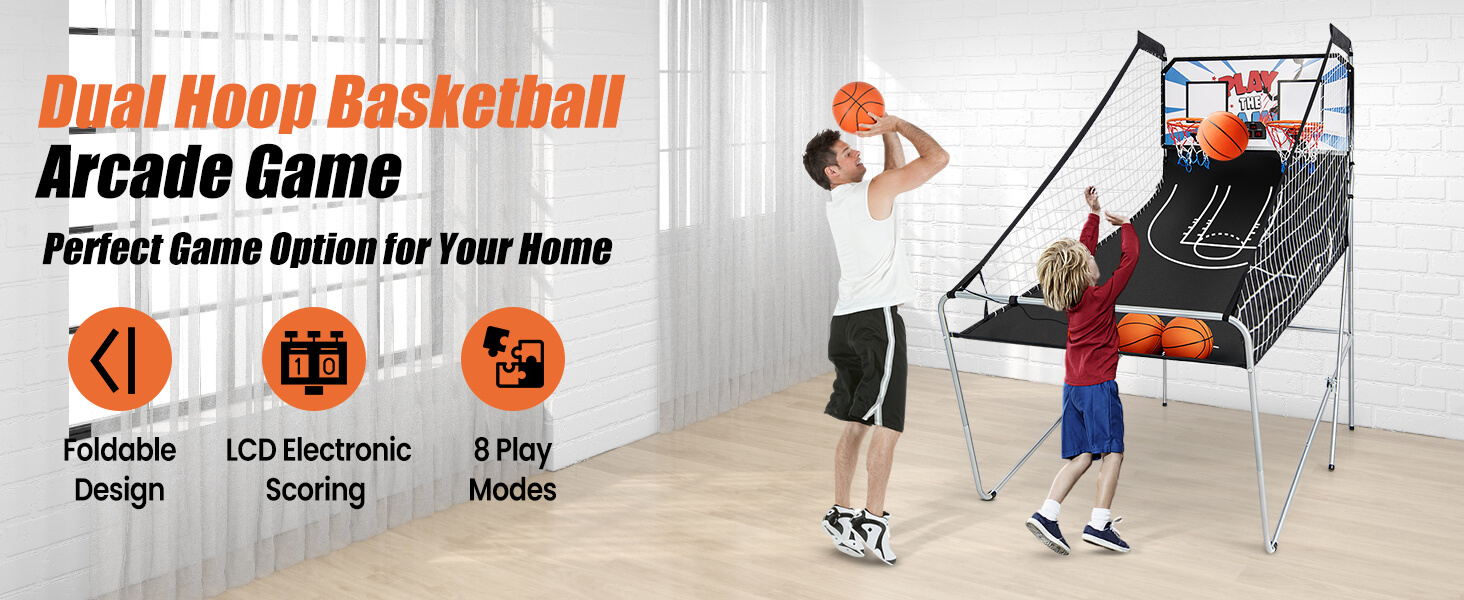 Foldable Dual Shot Basketball Arcade Game with Electronic Scoring System
