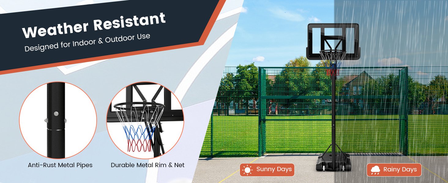 Portable Basketball Hoop with 8 to 10 Feet 5-Level Height Adjustable