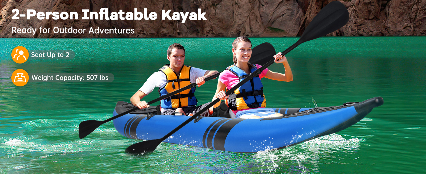 Inflatable 2-person Kayak Set with Aluminium Oars and Repair Kit