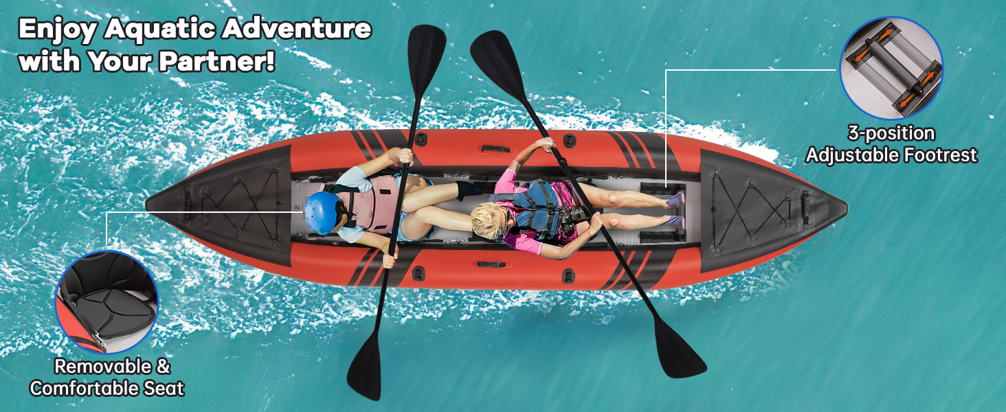 Inflatable 2-person Kayak Set with Aluminium Oars and Repair Kit