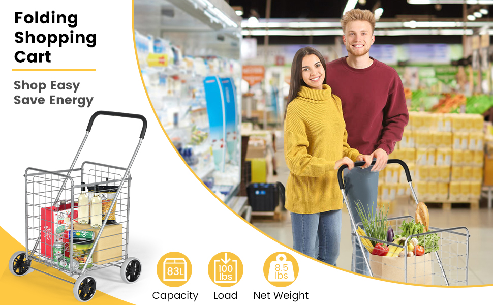 Portable Folding Shopping Cart Utility for Grocery Laundry
