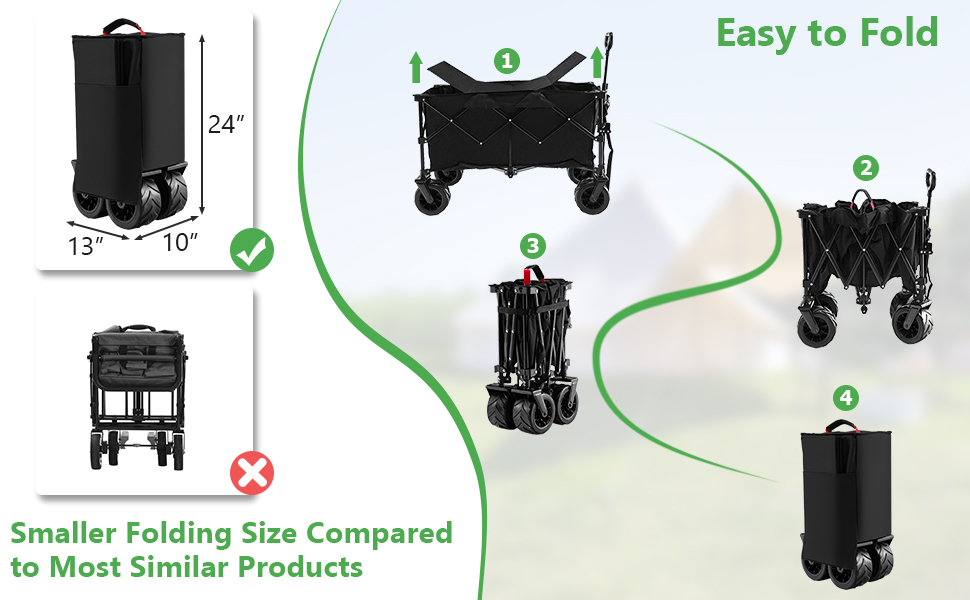 Folding Utility Garden Cart with Wide Wheels and Adjustable Handle