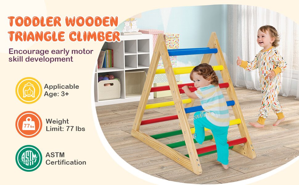 Wooden Toddlers Triangle Climber with 3 Levels Climbing Difficulty