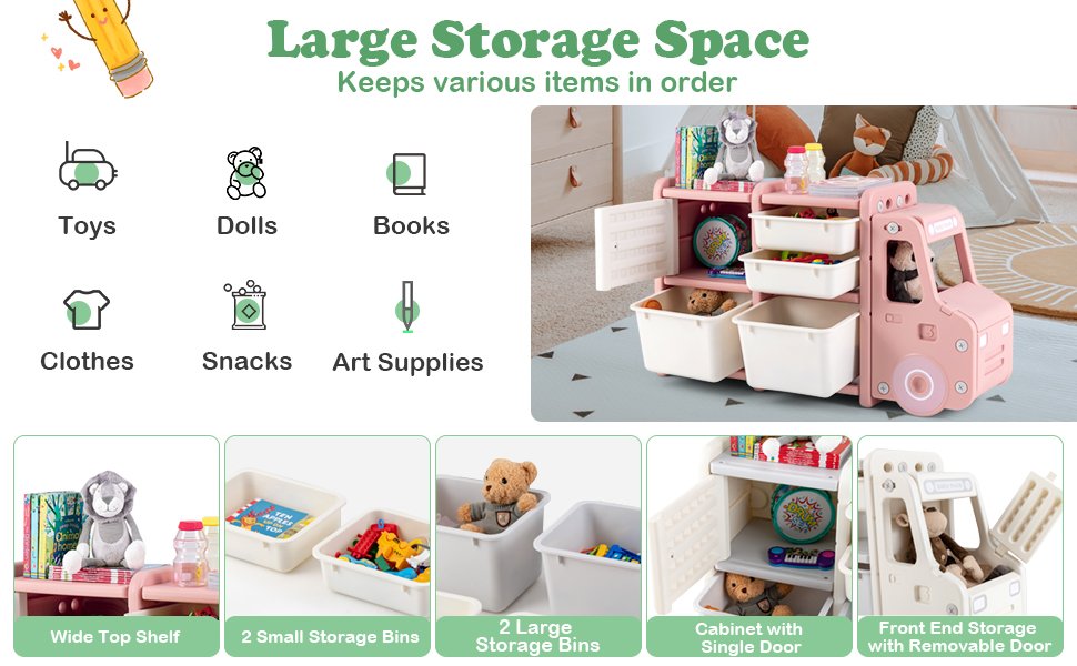 Toddler Truck Storage Organizer with Plastic Bins